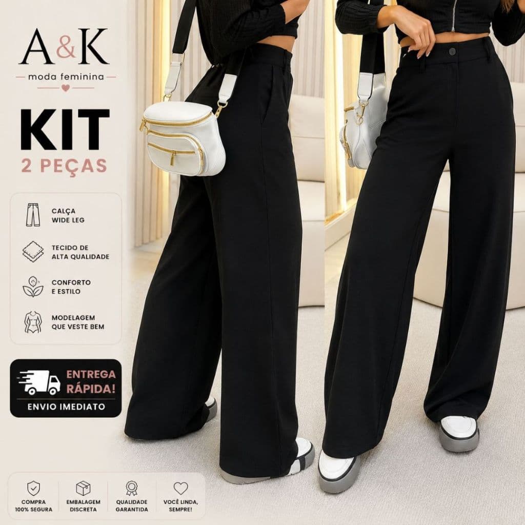 Kit 2 Calça Pantalona Alfaiataria PREMIUM Cintura Alta Com Bolso PROMOÇÃO