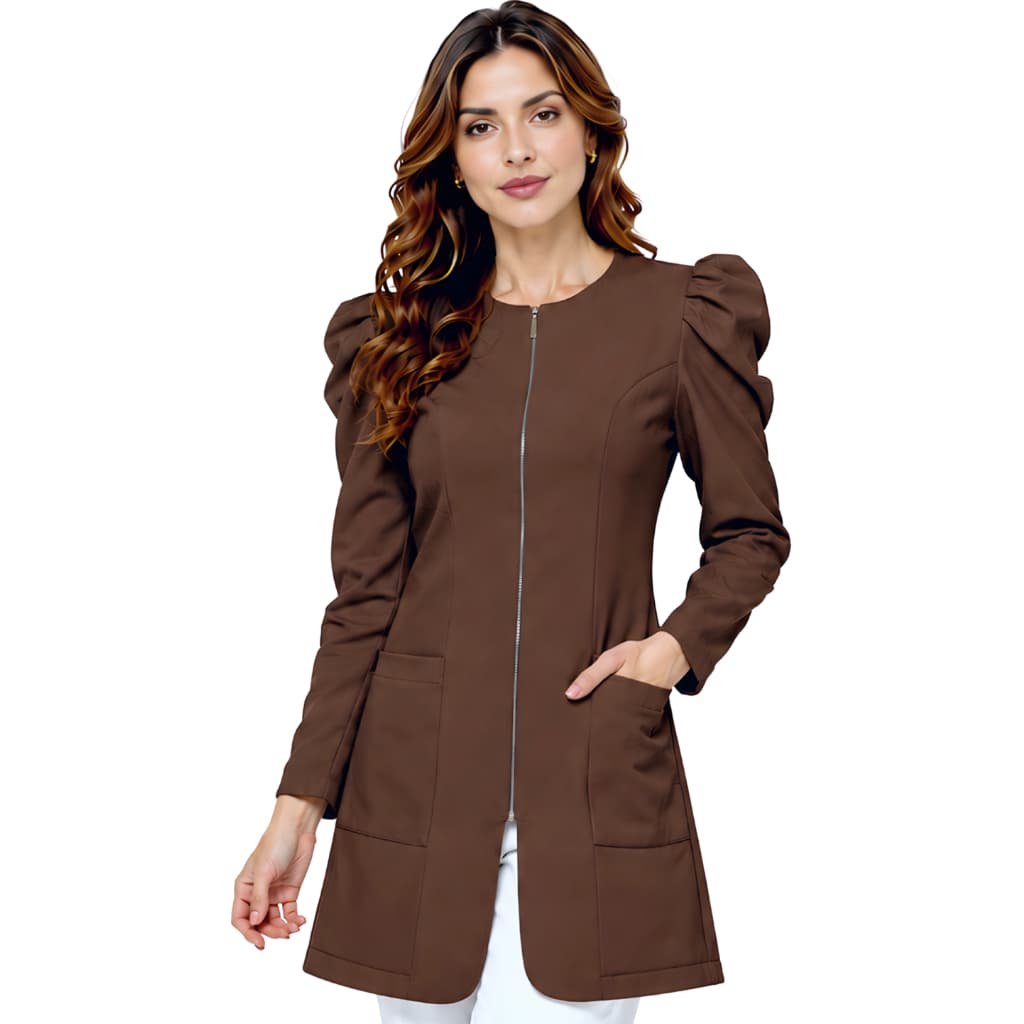 Jaleco Feminino  Ziper  Manga Longa Bufante Acinturado Oxford Lua