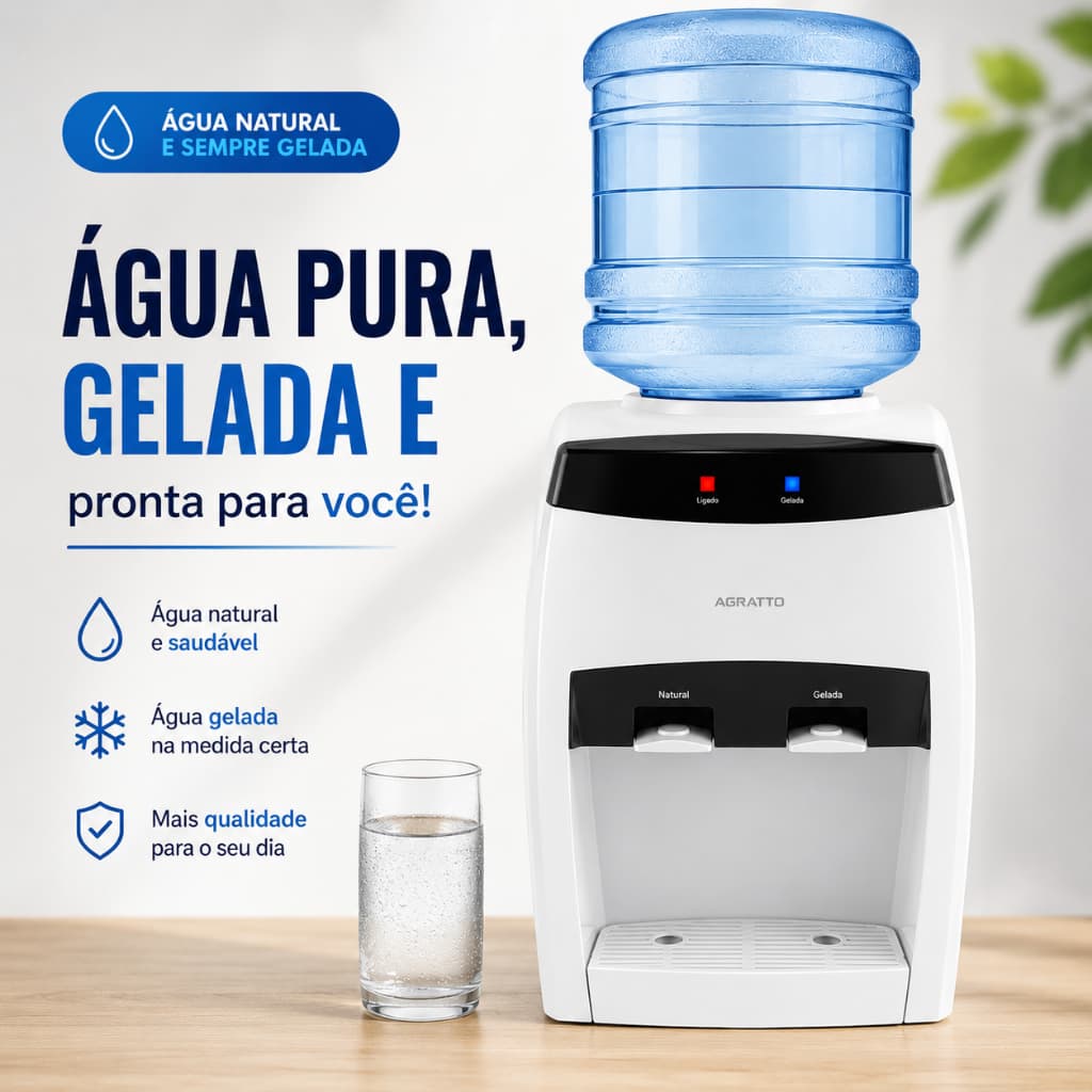 Bebedouro De Galão Agratto Filtro de Água Bivolt Refrigerador  Água Natural Gelada Elétrico De Mesa