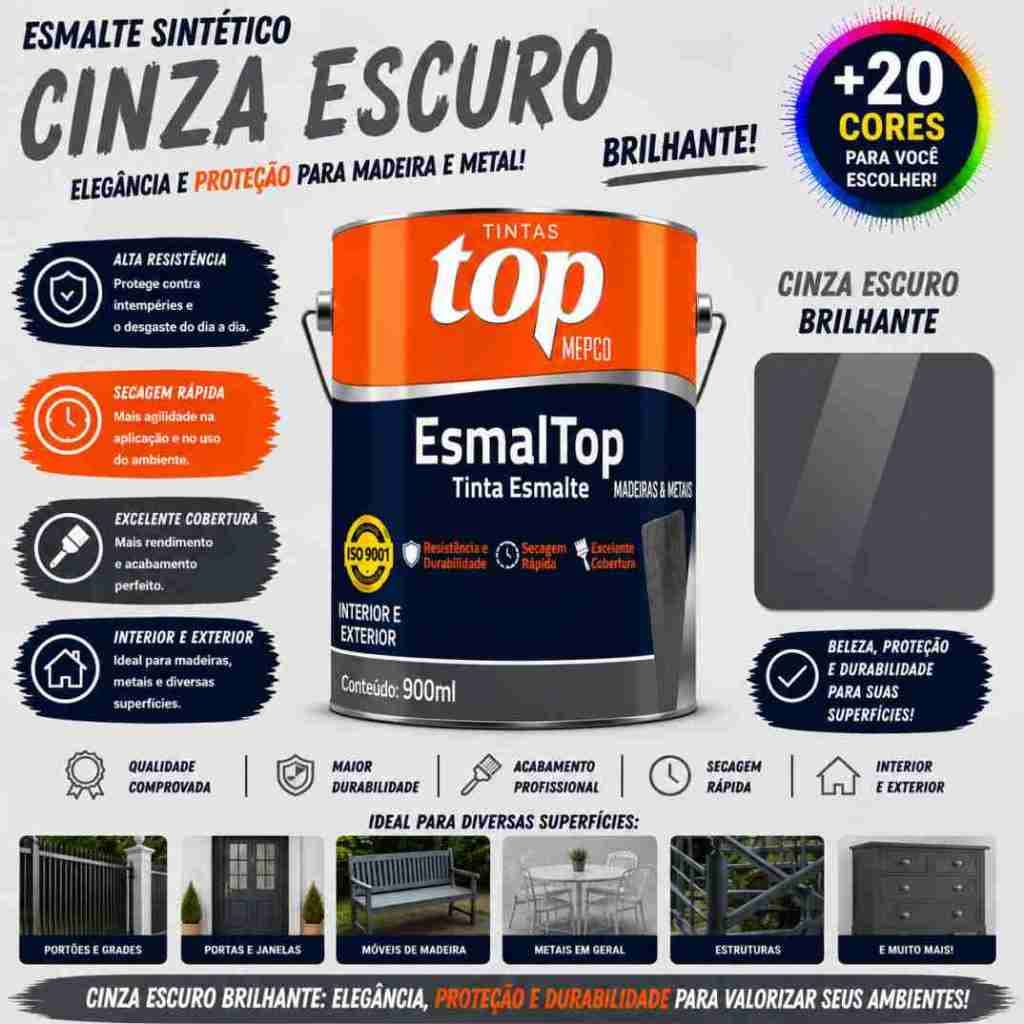Esmalte Sintético MEPCO 900ml – Cinza Escuro Brilhante | Elegância e Proteção para Madeira e Metal