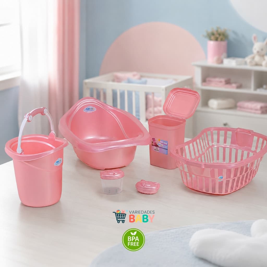 Kit Bebê Banho 6 Pçs Banheira + Balde + Lixeira + Cesto + Saboneteira + Porta Cotonete  Envio Rápido