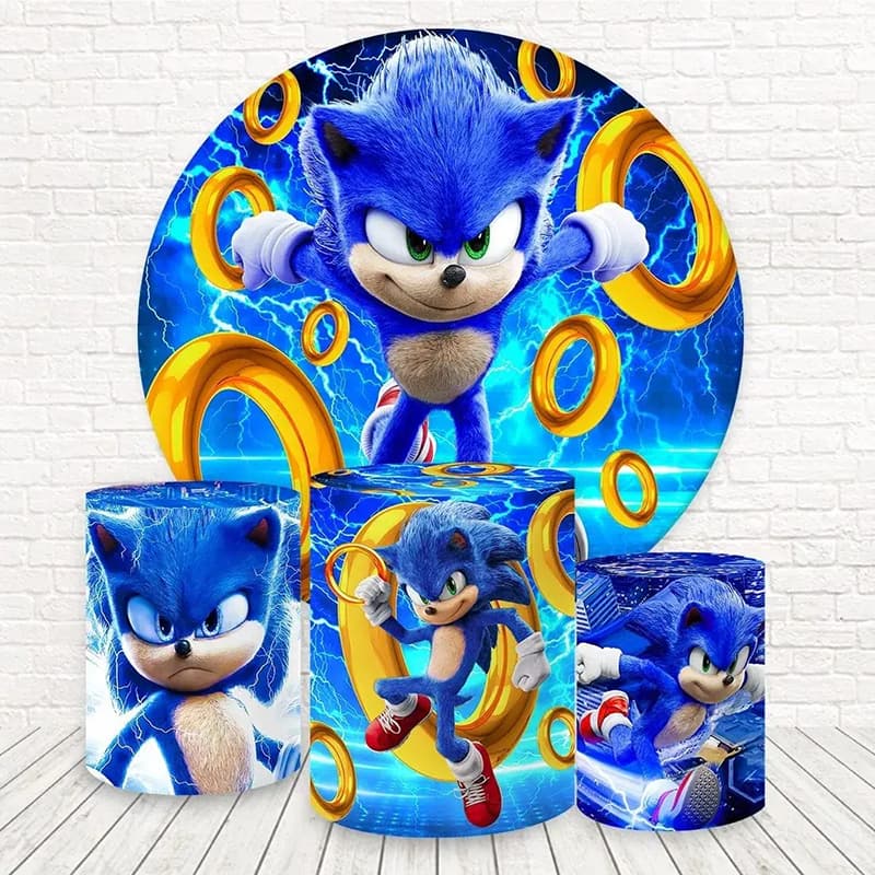 Kit Capa De Painel Redondo + Capas De Cilindro Para Festas Tema Sonic Project Shadow The Hedgehog