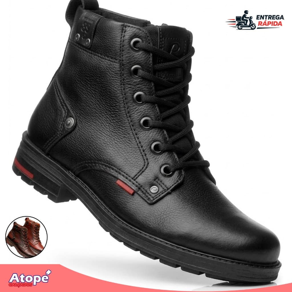 Bota Coturno Pegada Couro Legítimo Zíper Confortável Casual Masculino com amortecedor Botina Original para Trabalho Moto