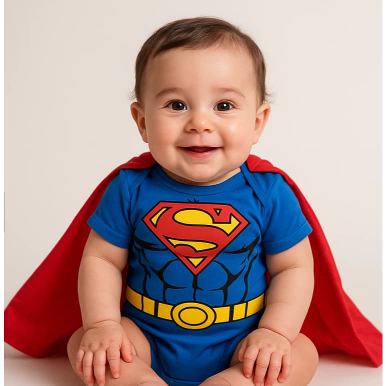 Body Bebe Fantasia Heroi Superman + Capa Infantil Mesversario Menina Menino