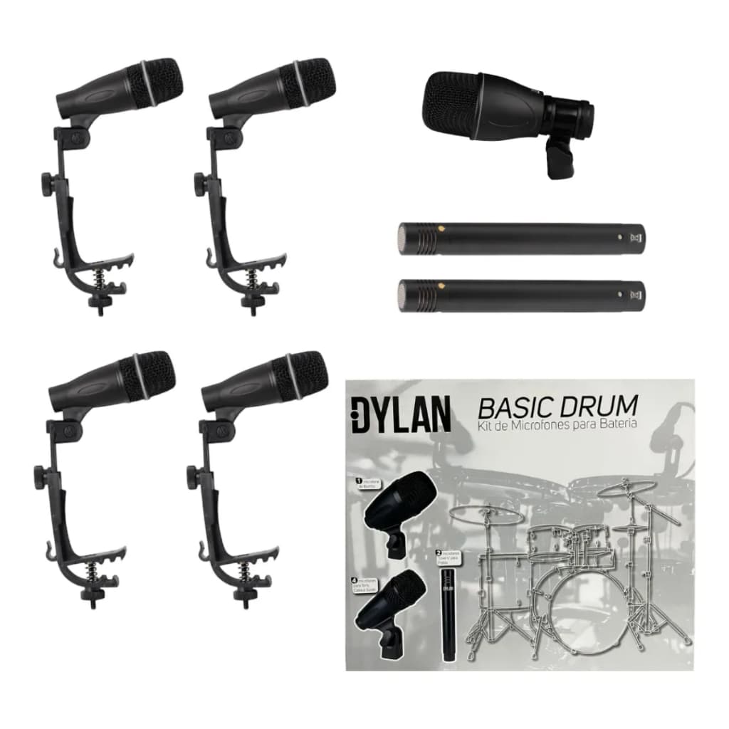 Kit 7 Microfones Para Bateria Dylan Basic Drum Igreja Show