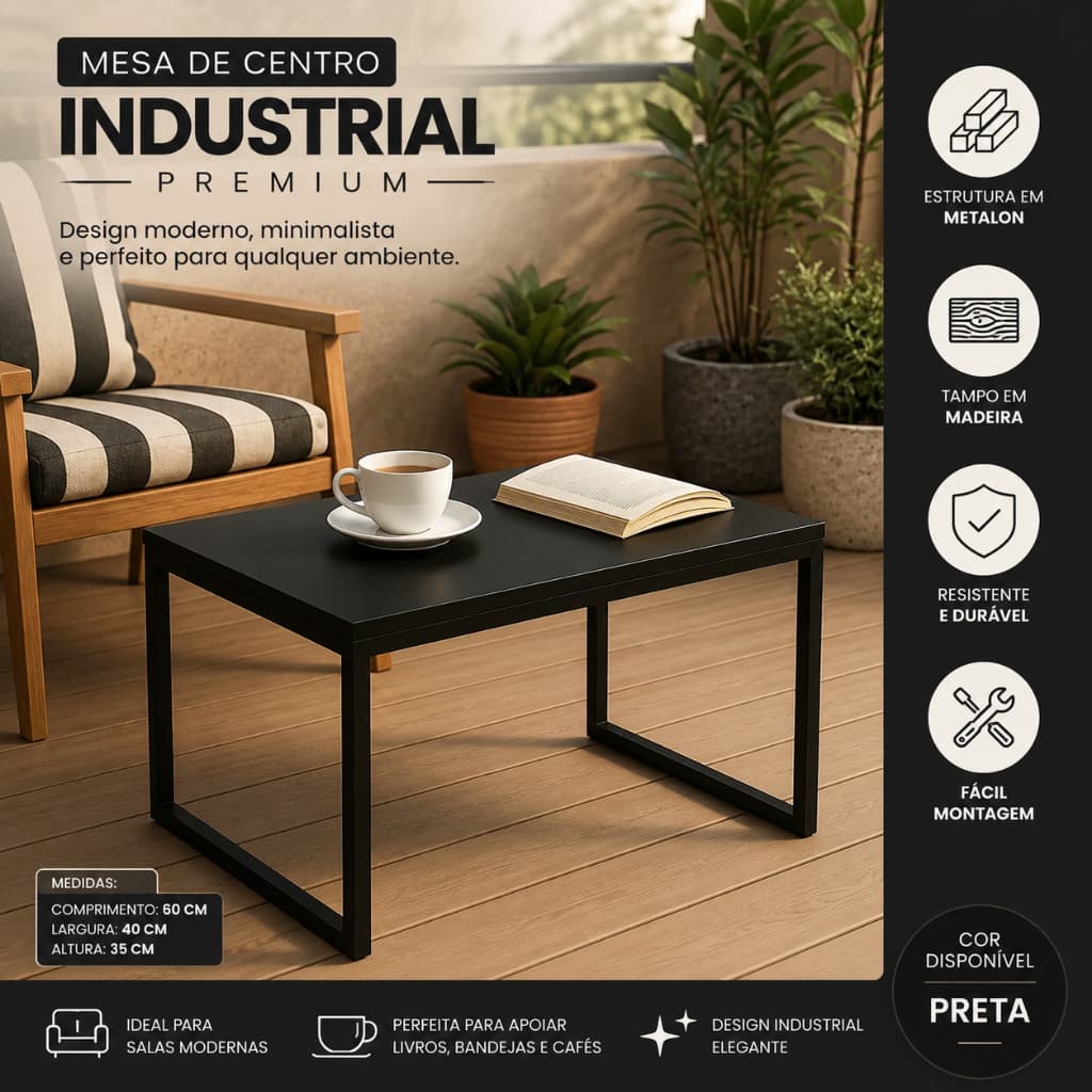 Mesa de Centro Decorativa Industrial Design Sofisticado