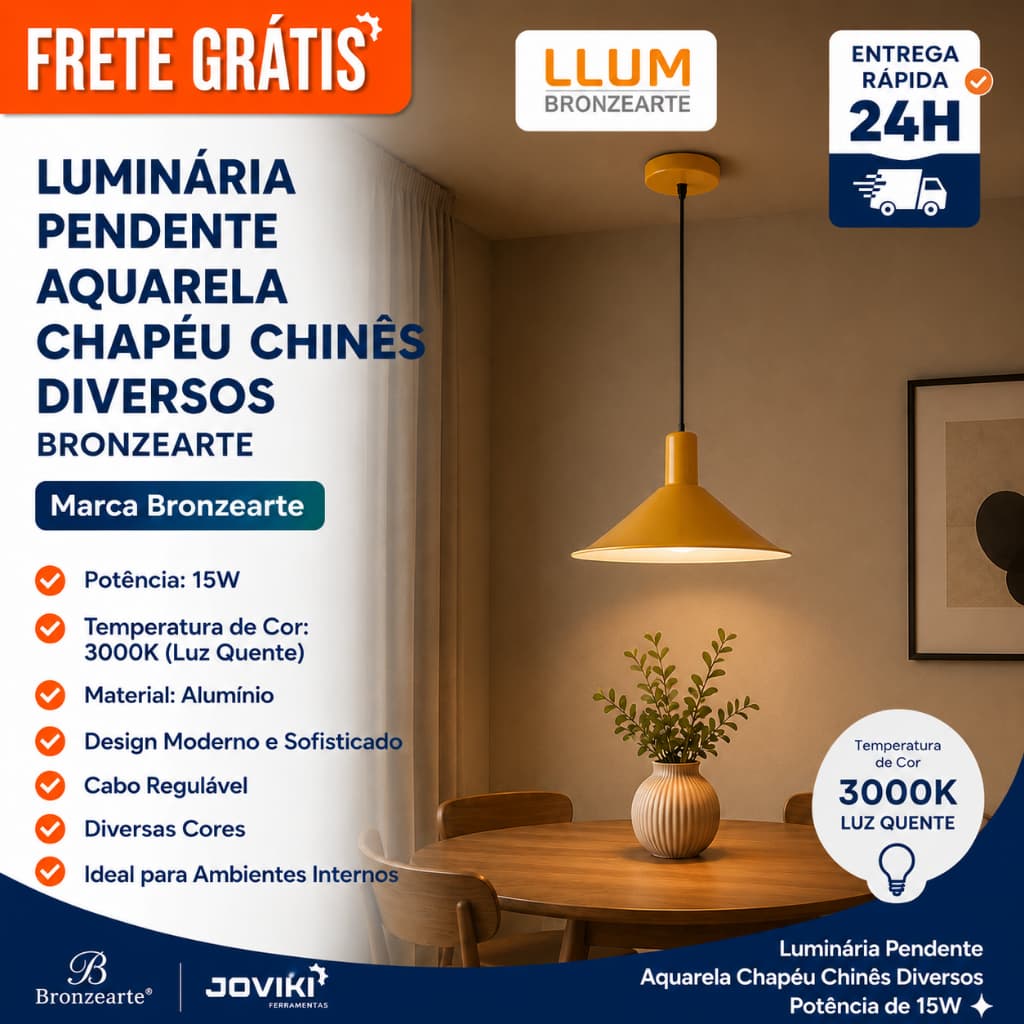 Luminária Pendente para Teto Chapéu Chinês de LED