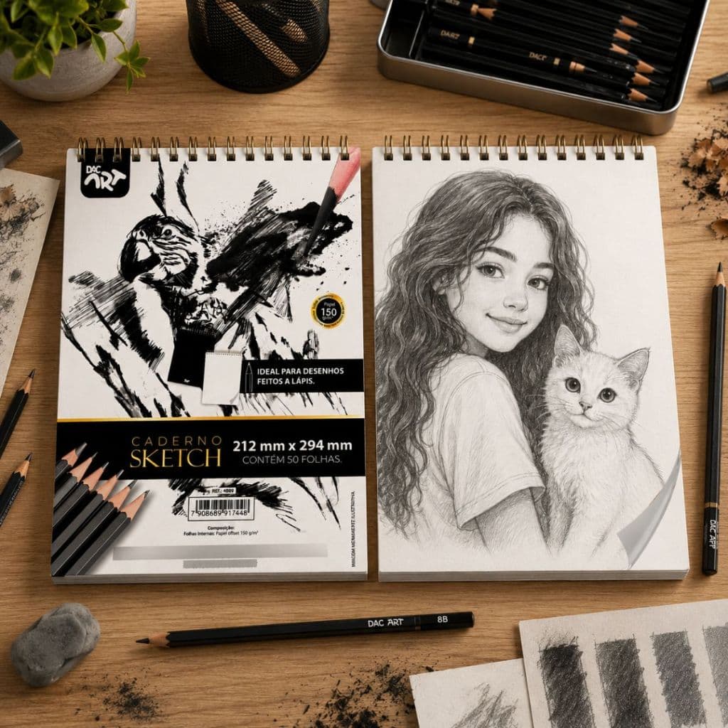 Caderno para Desenho a Lápis A4 150g 50 Folhas DAC Art Profissional