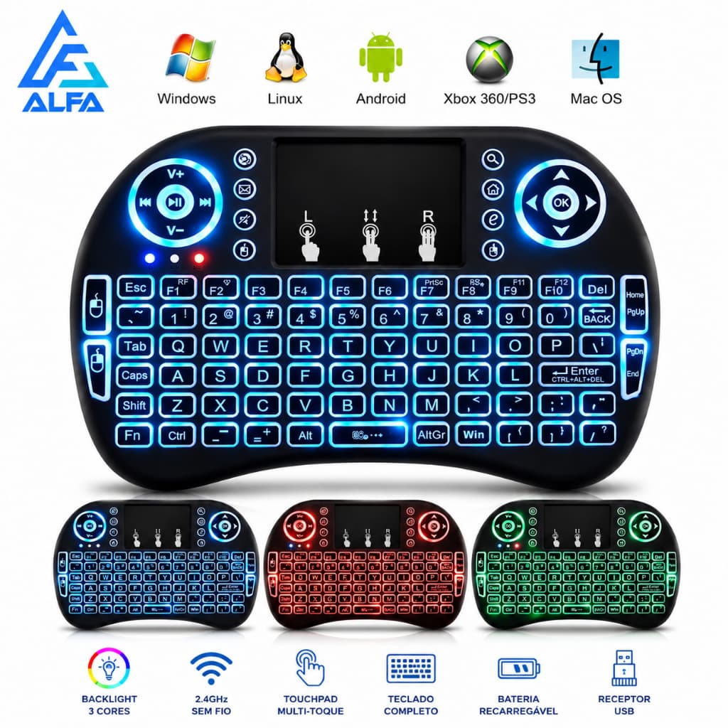 Mini Teclado Controle Usb Touchpad Smart Tv Pc Ps3- Iluminado