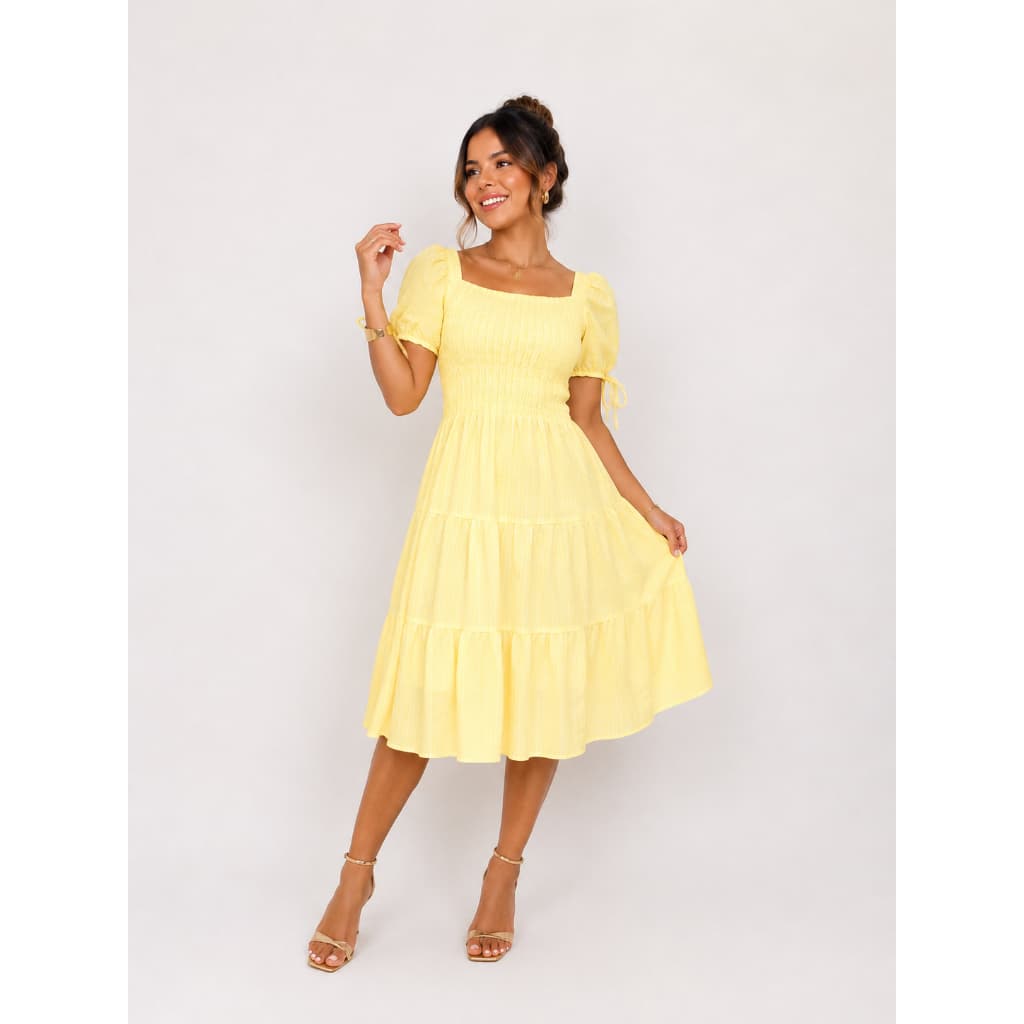 Vestido Midi Feminino Manga Bufante  Vestido Romântico Premium Blogueira Moda feminina 2026