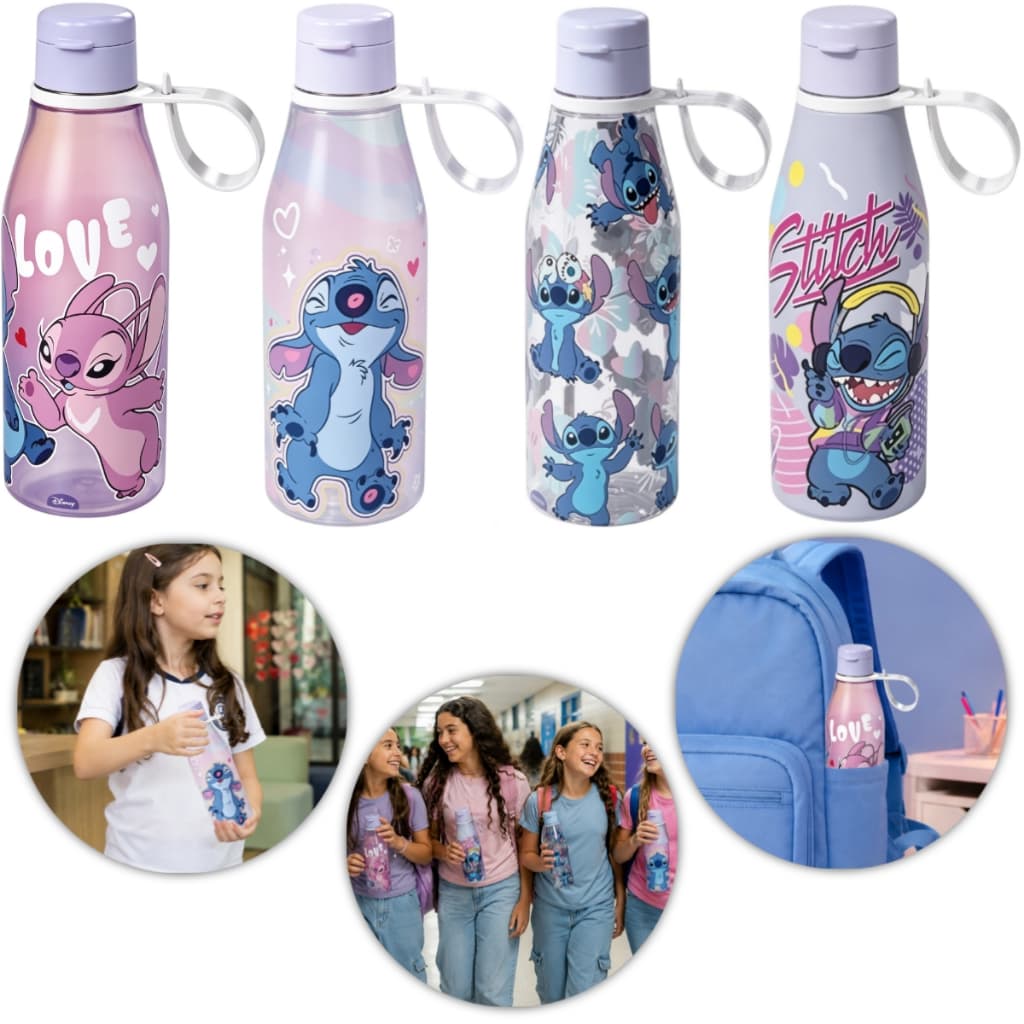 Garrafa Squeeze Stitch 530ml Plástico Livre de BPA Academia Lancheira
