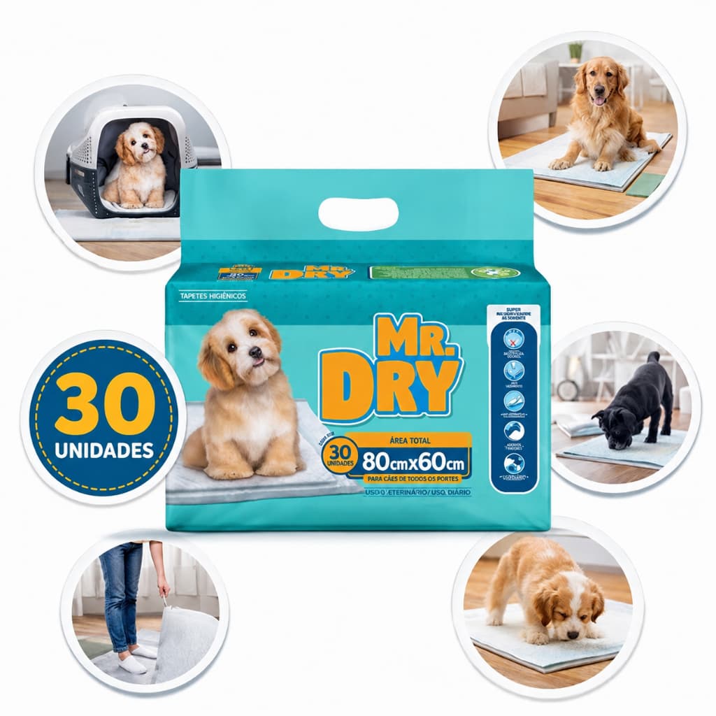 Tapete Higiênico Para Cães MR Dry Tapete Higienico Absorvente Descartável 80x60cm 30 Unid