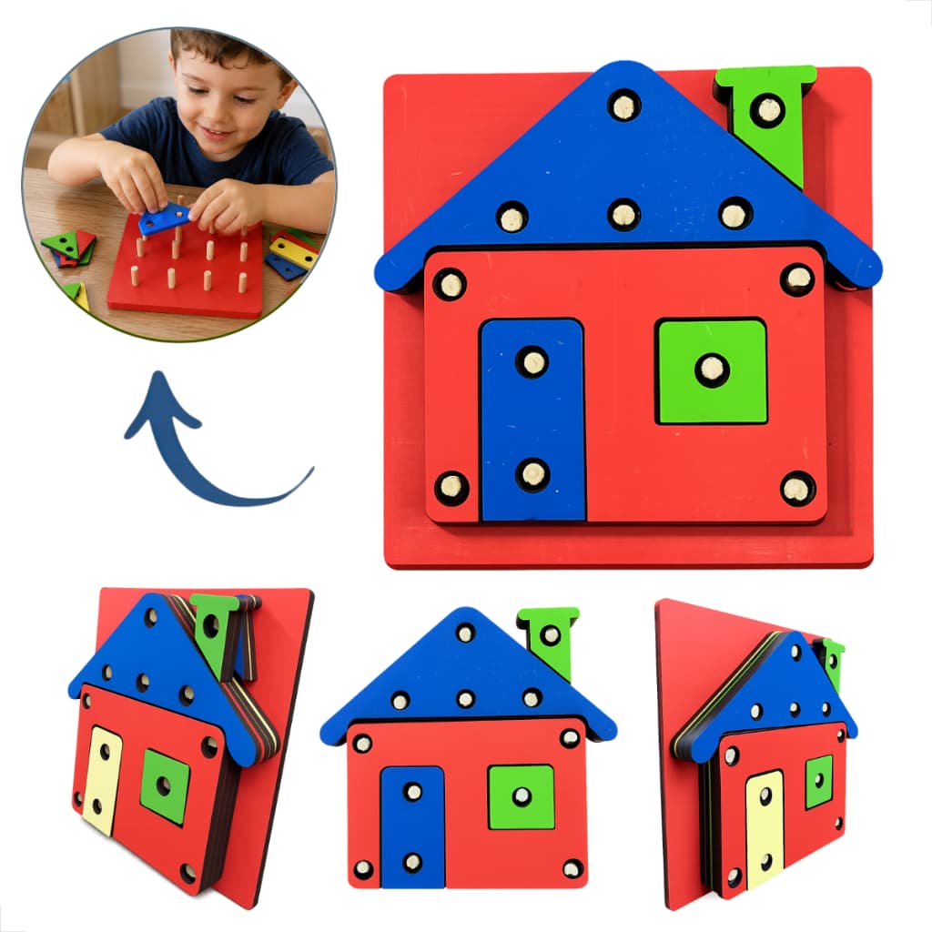 Brinquedo Pedagógico Educativo Montessori Encaixe Formas Geométricas Casinha