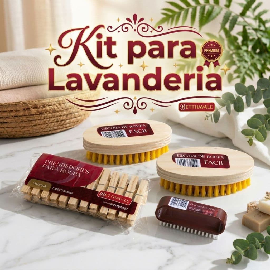 Kit 2 a 4 Peças Escova D/ Madeira Escovinha e prendedor de roupa p/ Limpeza lavanderia casa Multiuso
