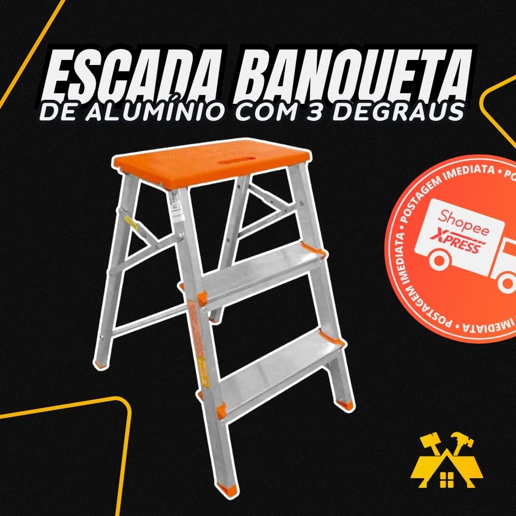 Botafogo Banqueta 3 Degraus Alumínio Portátil Escada Domestica Dobrável Reforçada Ate 110kg