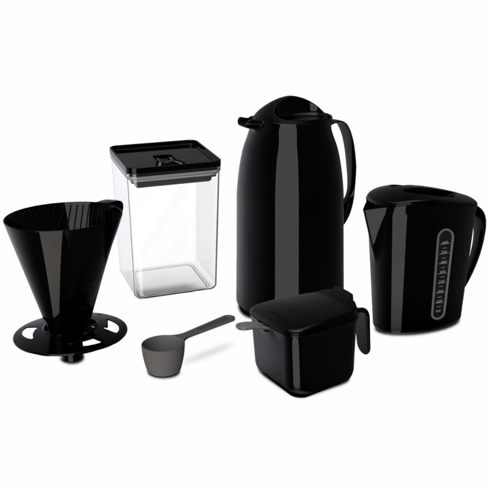 Kit Café Super Prático 6 Peças Bule Garrafa Térmica Suporte Filtro Pote Hermético Café Chá Leiteira