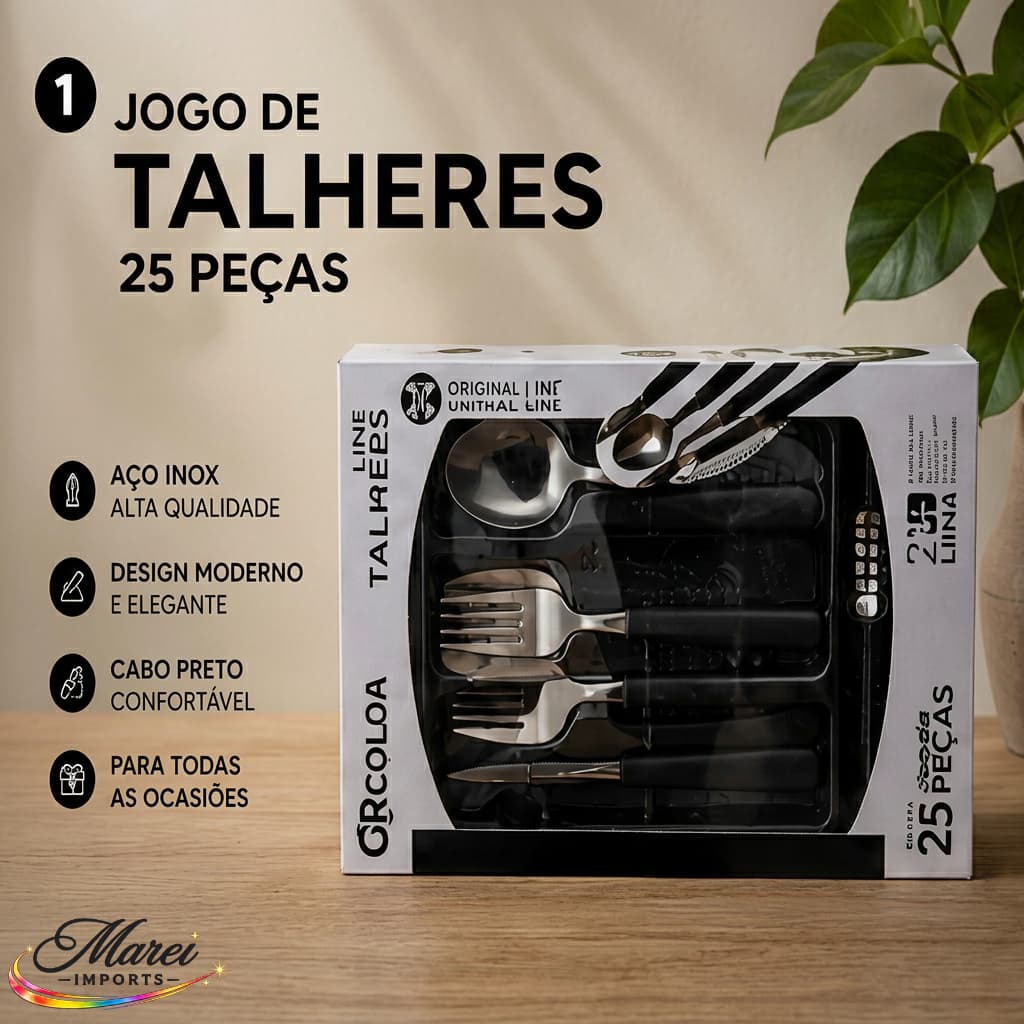 JOGO DE TALHERES ORGINAL LINE 25 PCS INOX, MUITA QUALIDADE COM SUPORTE