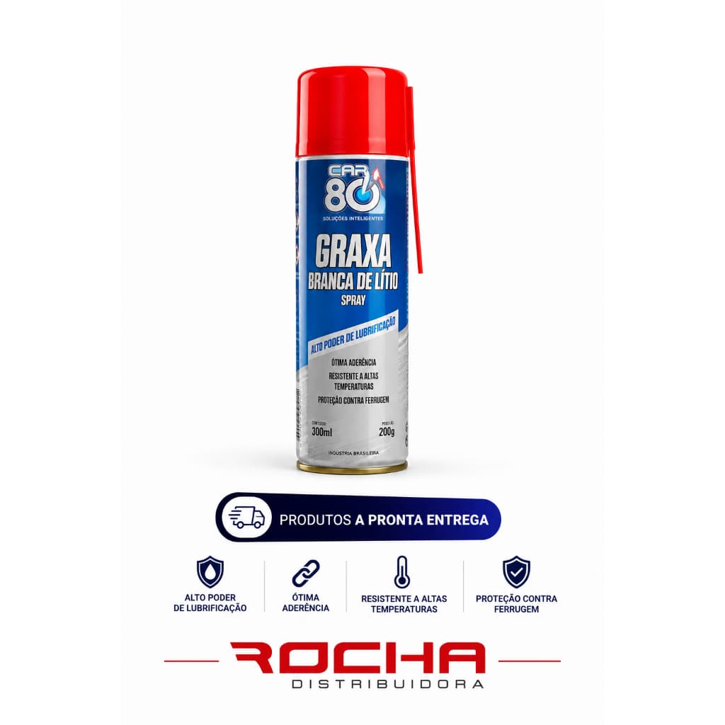CAR 80 Graxa Branca De Lítio Spray Aerossol 300ml Alta Temperatura Lubrificante