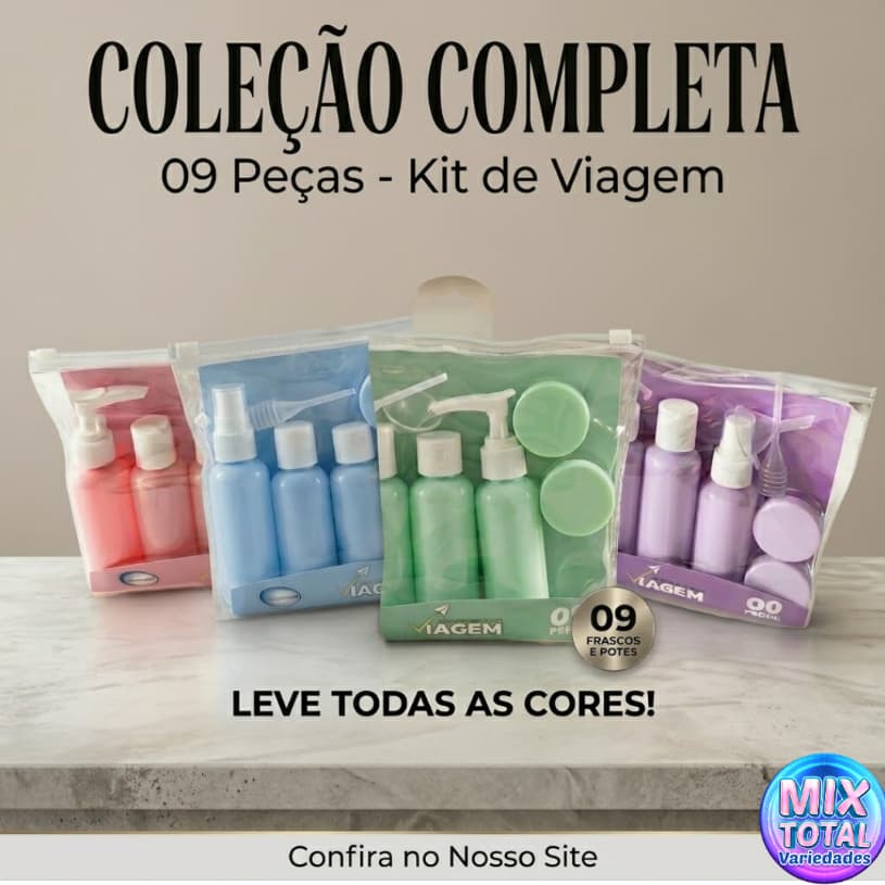 Kit Viagem Frascos 9 Peças Necessaire Porta Cosméticos