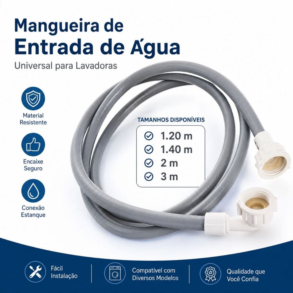 Mangueira de Entrada Para Maquina Lavar Universal 1.20m/1.40m/2m/3m