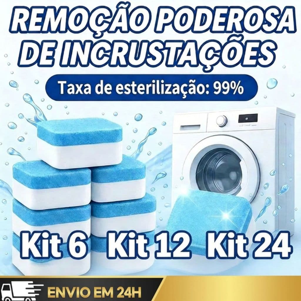 Kit com 6/12/24 Pastilhas Limpa Máquina de Lavar Roupa e Louça