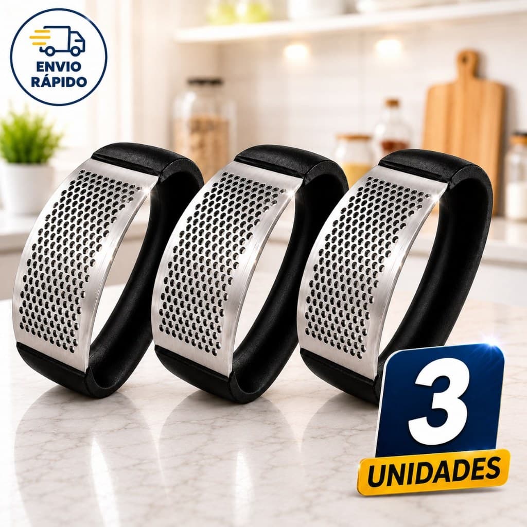 Amassador de Alho Inox Kit 3 Unidades Triturador Espremedor Prensa de Alho Manual Cozinha