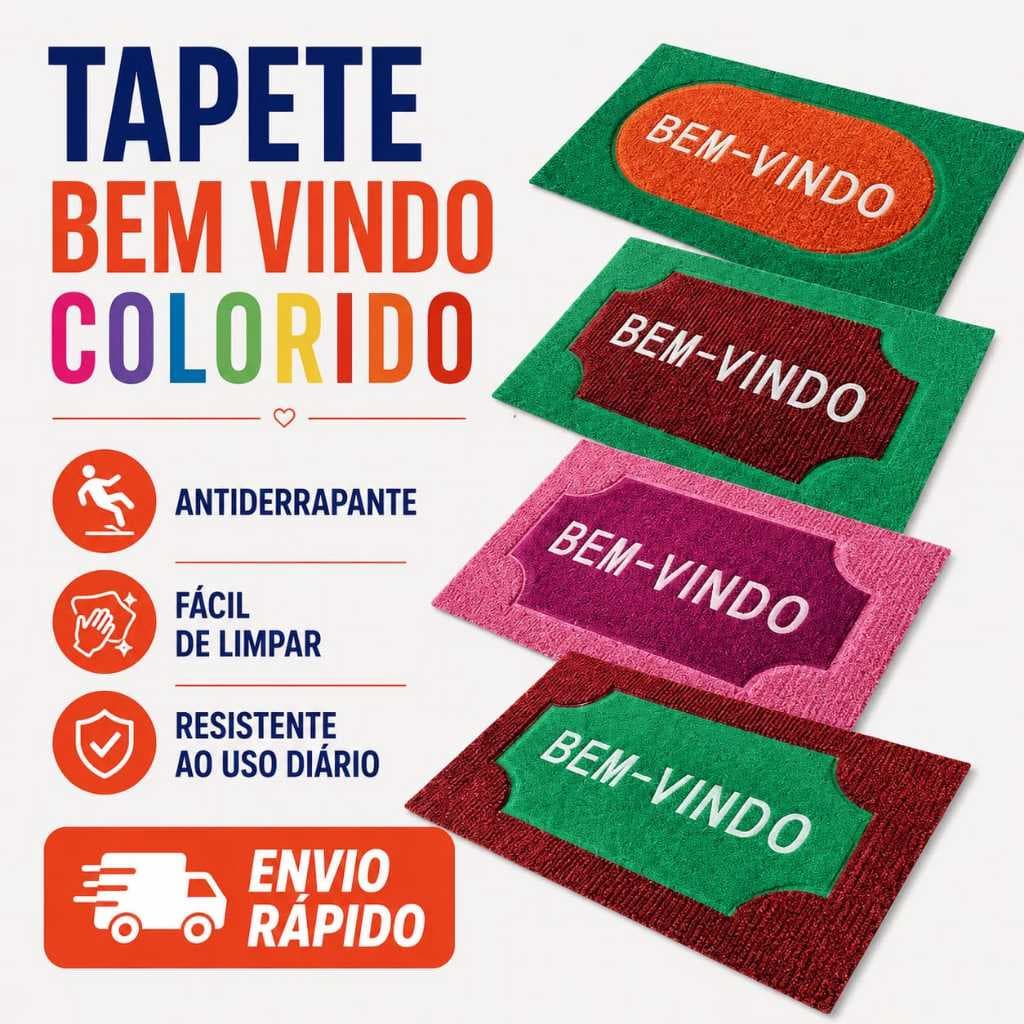 Tapete de Porta Emborrachado Antiderrapante Bem Vindo PVC Colorido