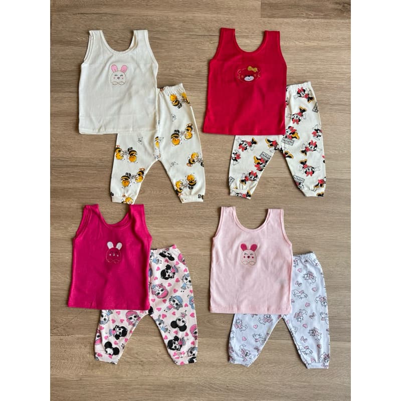 Kit 4 Conjuntos Bebê Menina Regata + Mijão Estampado 100% Algodão Tamanho RN