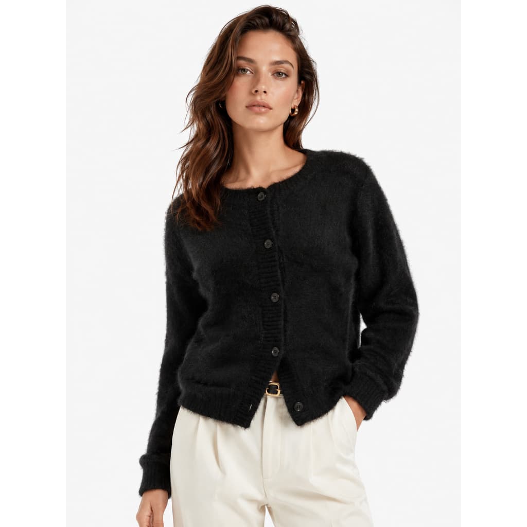Cardigan Feminino Preto Felpudo Premium Manga Longa Casual Chic