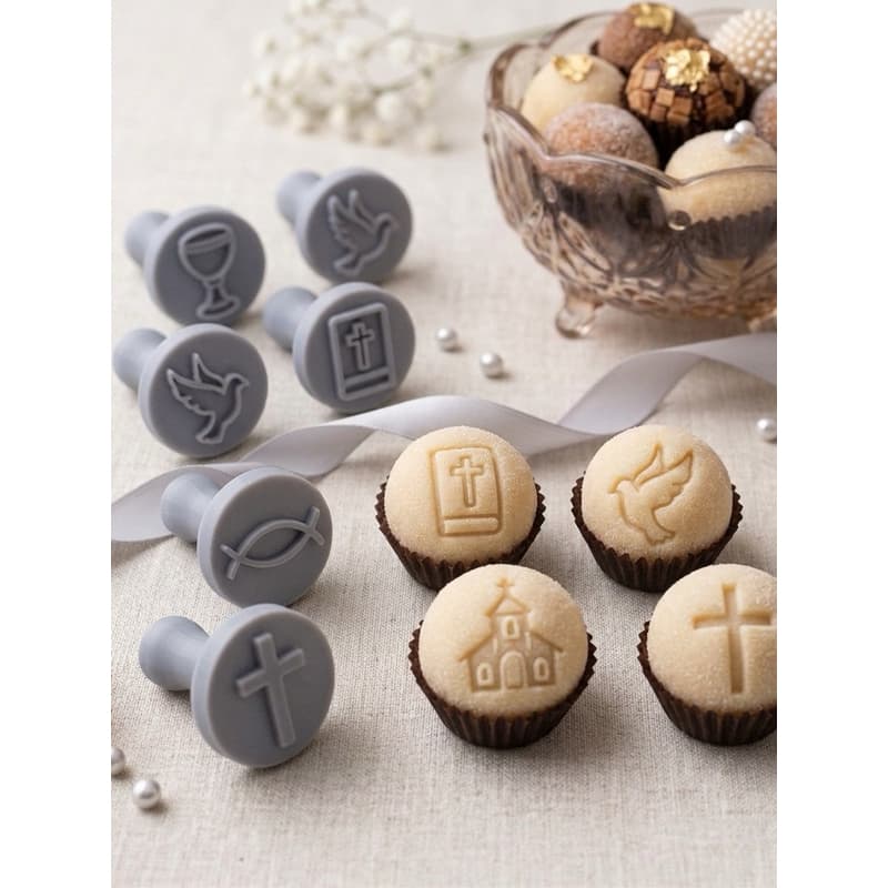 Kit 6 Carimbos Religiosos Brigadeiro Doces Primeira Comunhão Batismo Confeitaria Food Safe
