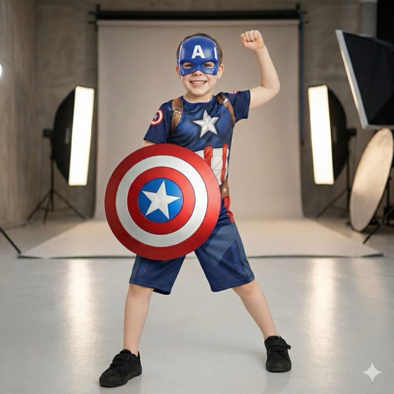 Fantasia Infantil Capitão América Com Escudo E Mascara De Plástico Festa Aniversario Herói