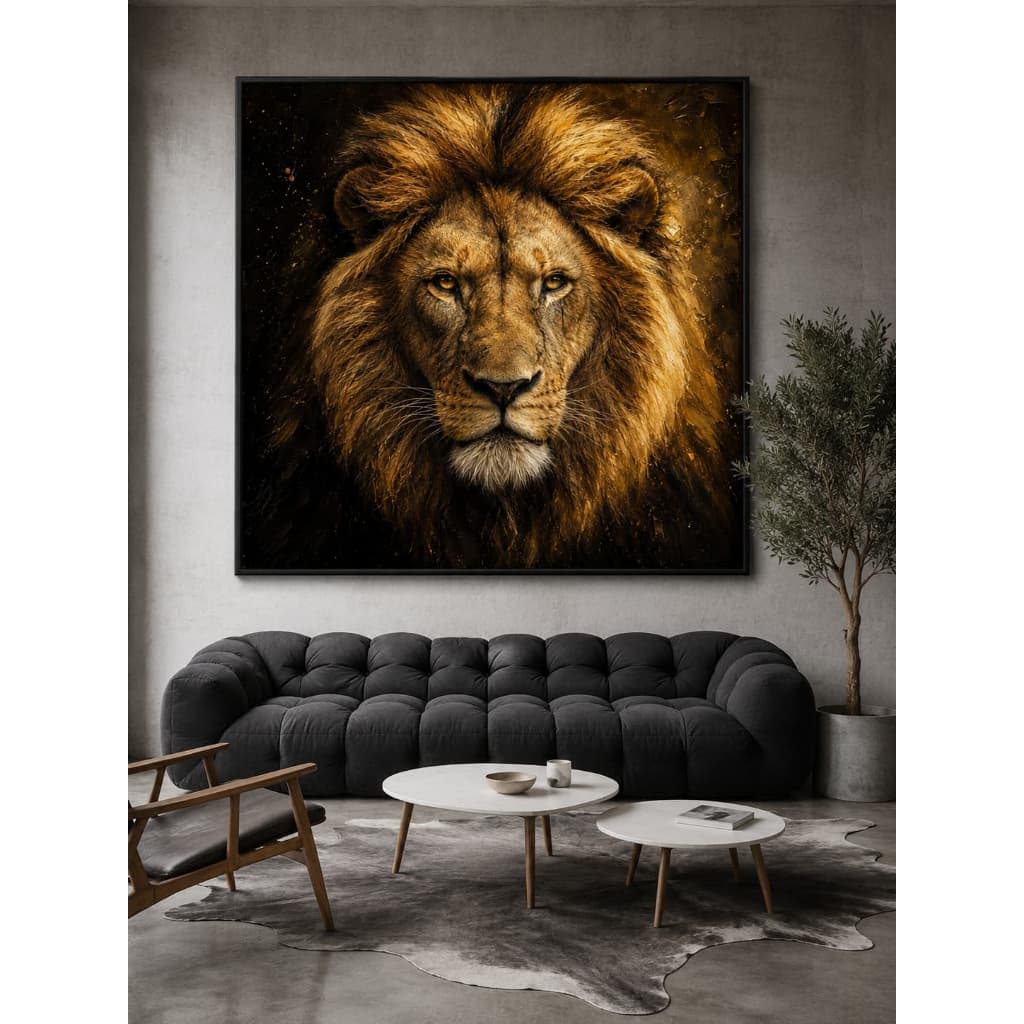 Quadro Decorativo Leão Dourado Luxo Sala Moderna Grande