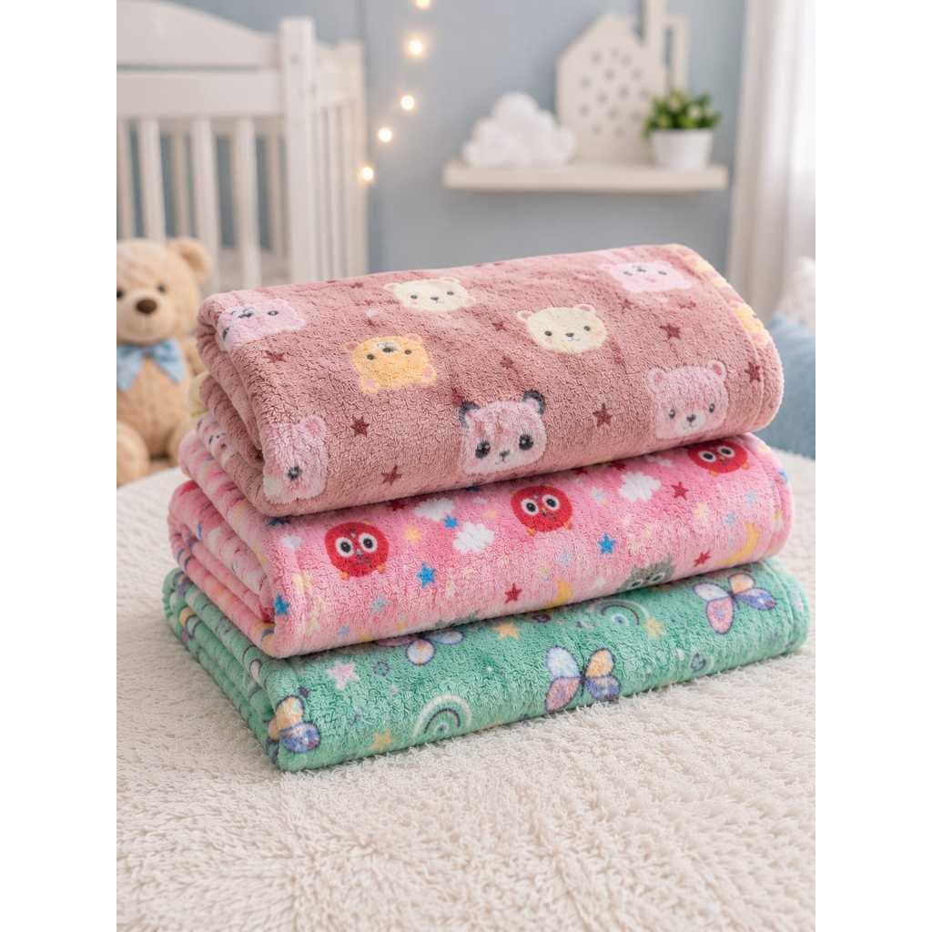 Kit C/3 Mantinhas Baby super macio 70x95 menina e menino