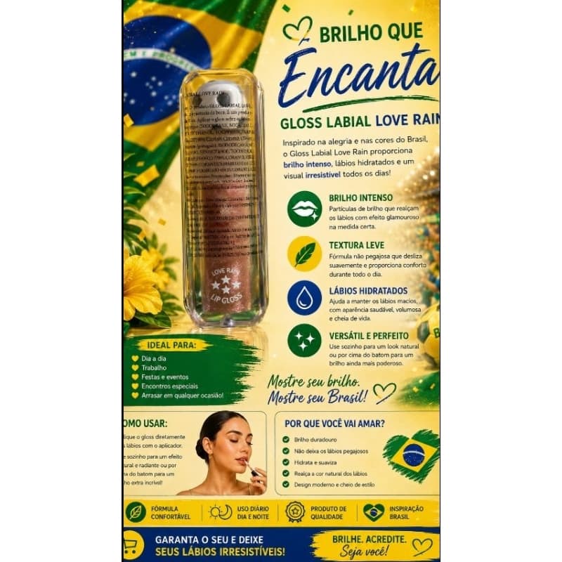 ✨ Gloss Labial Love Rain – Brilho Intenso e Lábios Irresistíveis! ✨