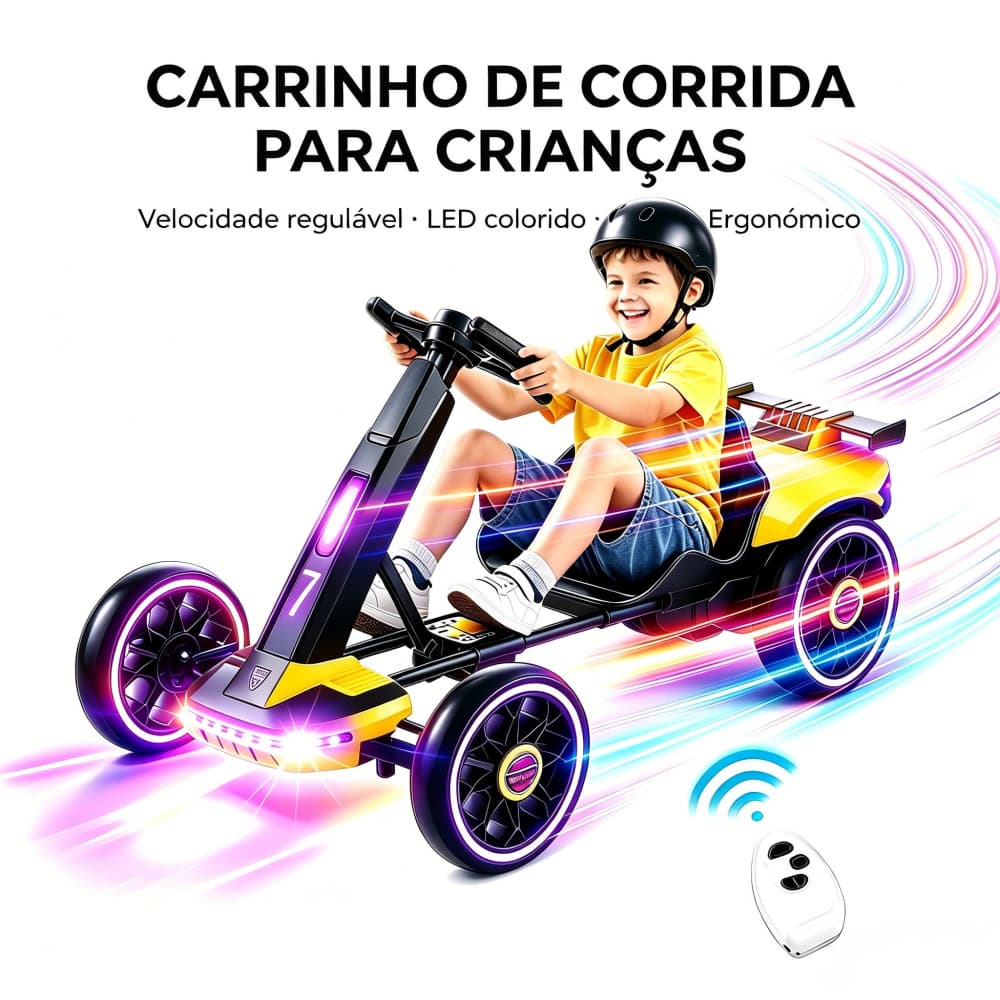 Triciclo Elétrico Drift  para Crianças Carro de Corrida  Giro 360° com Luzes e Música até 65 Kg TRAILFORGE Mini Kart