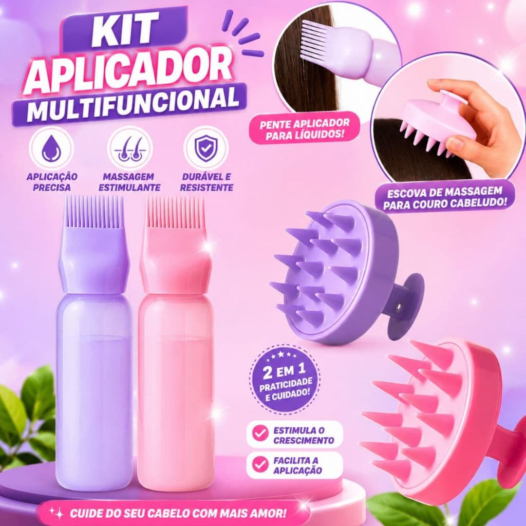 Kit Pente Frasco Aplicador De Tinta De Cabelo Com Pente De Dentes Massageador Capilar Duhome