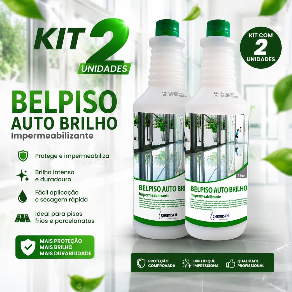 Belpiso Auto Brilho Impermeabilizante Cera Liquida Kit 2 Unidades Para Todo Tipo de Piso