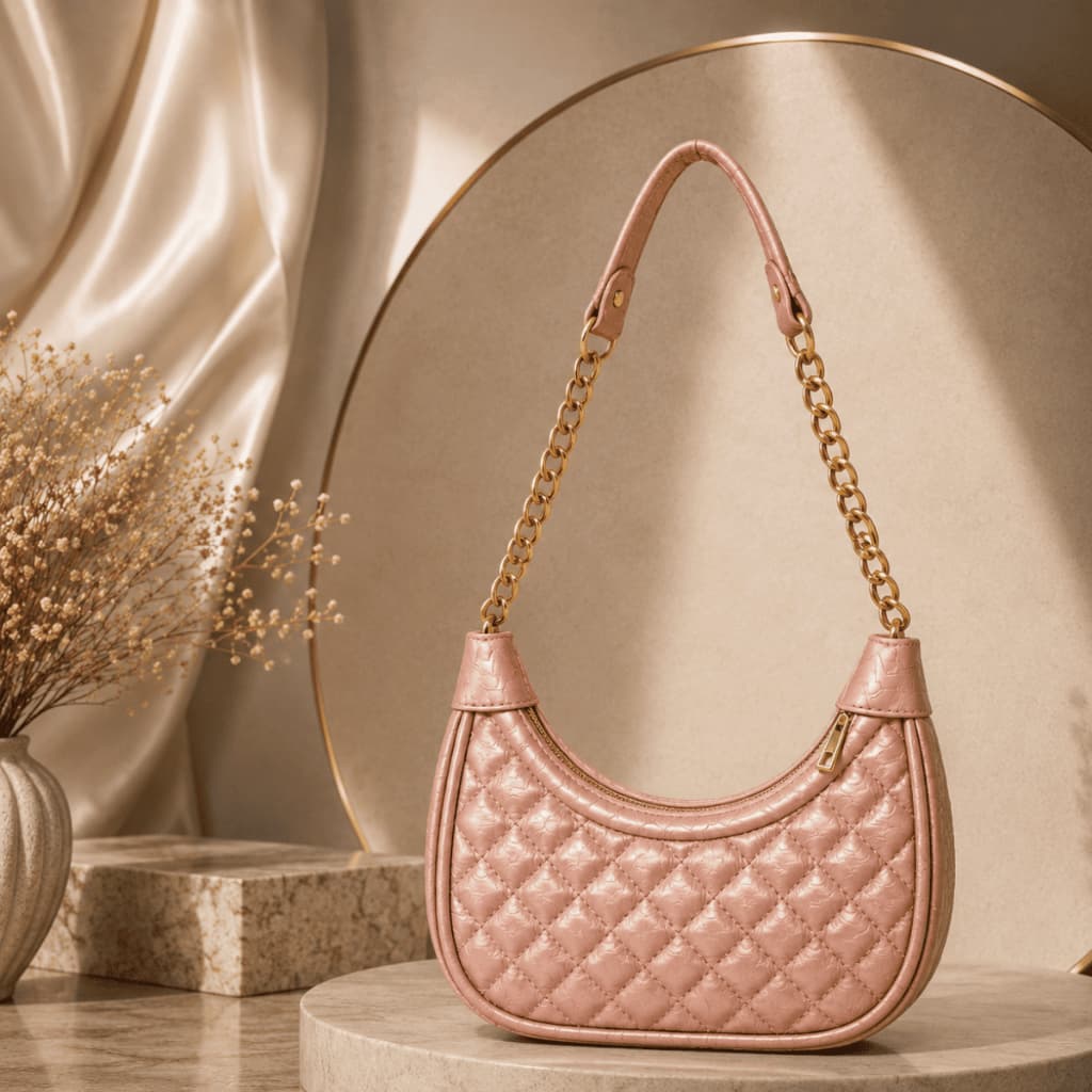Bolsa Meia Lua Feminina Bordada Alça Ombro Moderna Dourada Festa Fashion Encontros Presentear