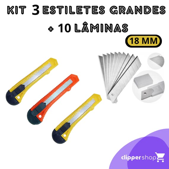 KIT 3 ESTILETES GRANDES + 10 LAMINAS 18MM MASTERPRINT MP452/MP451