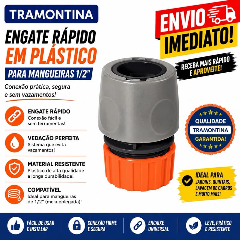 Engate Rápido Tramontina em Plástico para Mangueiras 1/2"
