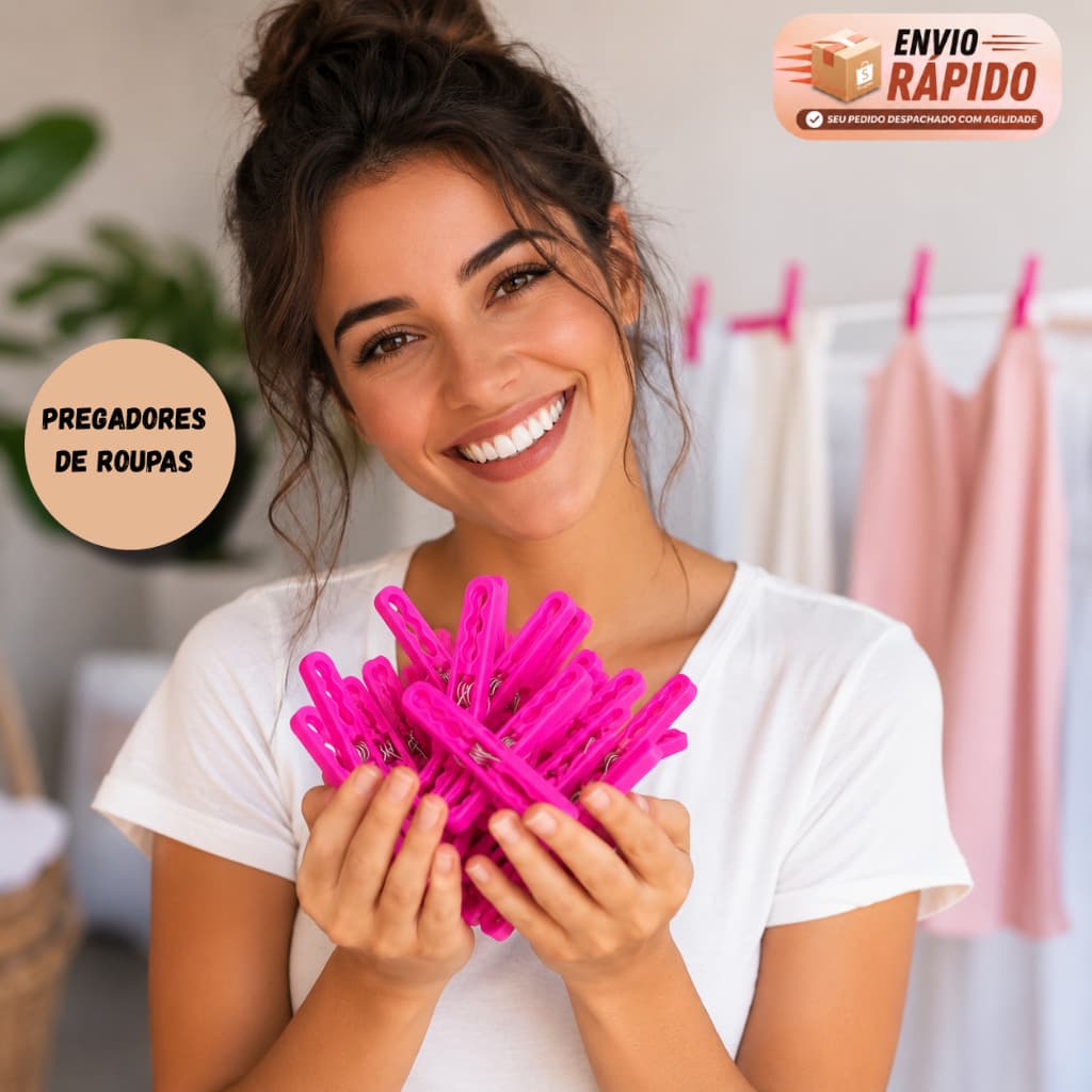 Kit 12 Pregadores de Roupas Helsim 25X18mm Resistente Mola Reforçada Leve E Prático Casa Decoração Varanda