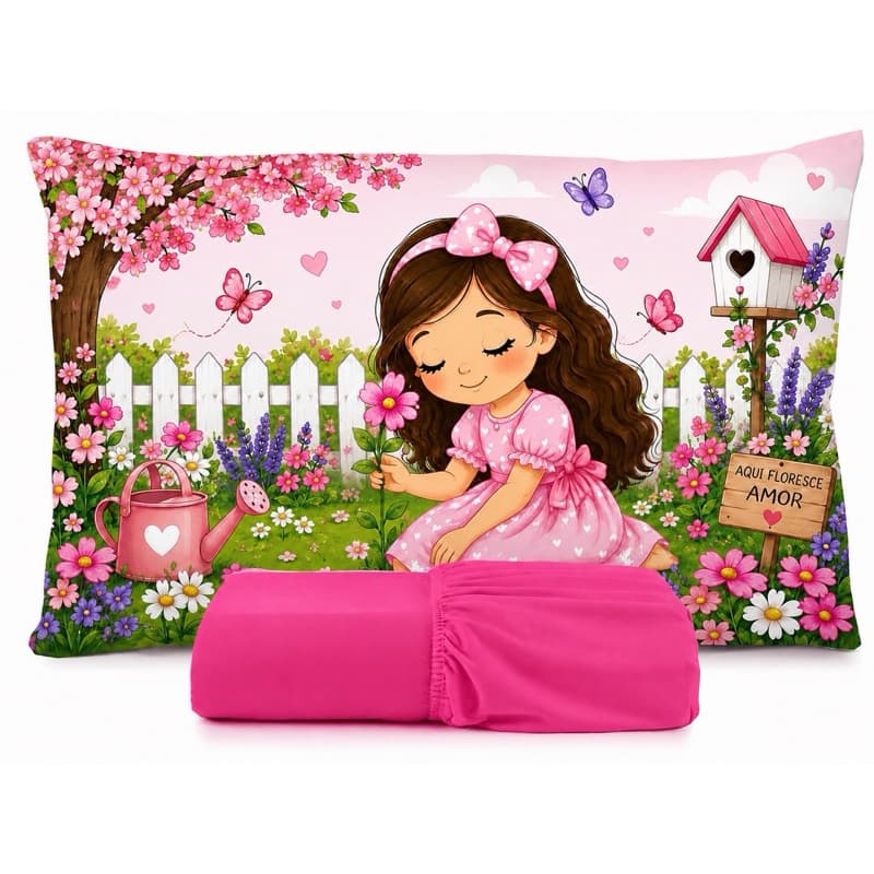 JOGO DE LENÇOL SOLTEIRO INFANTIL MENINA FLOR, BORBOLETAS,FRONHA TRAVESSEIRO, LENÇOL DE ELASTICO