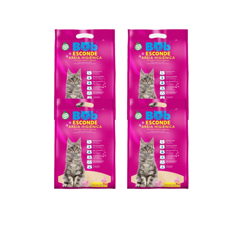 KIT 4 UNIDADES Areia Higiênica 4kg Natural Biodegradável BOB ESCONDE Extrato Mandioca