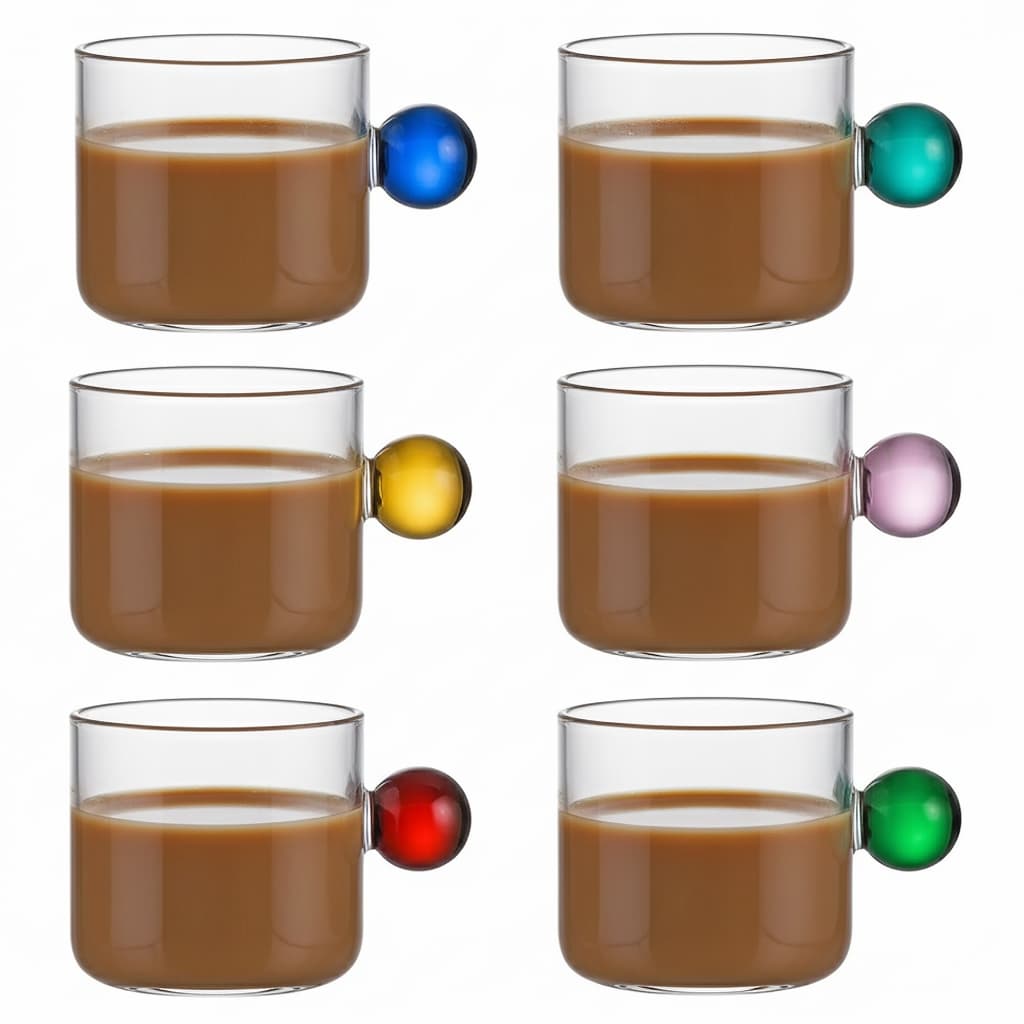 Caneca Xicara Copo Shot Dose Aperitivo com Alça Bola Bolinha Colorida em Vidro Borossilicato 80ml Delicada Elegante