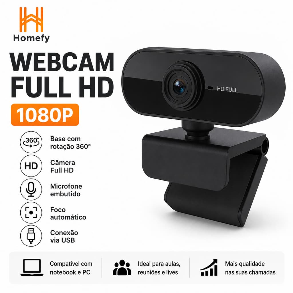 Webcam Full HD 1080p USB Para PC Notebook Com Microfone