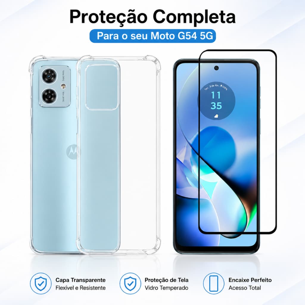 KIt Pelicula Vidro 3D Motorola G54 + Capa Capinha Anti Shock