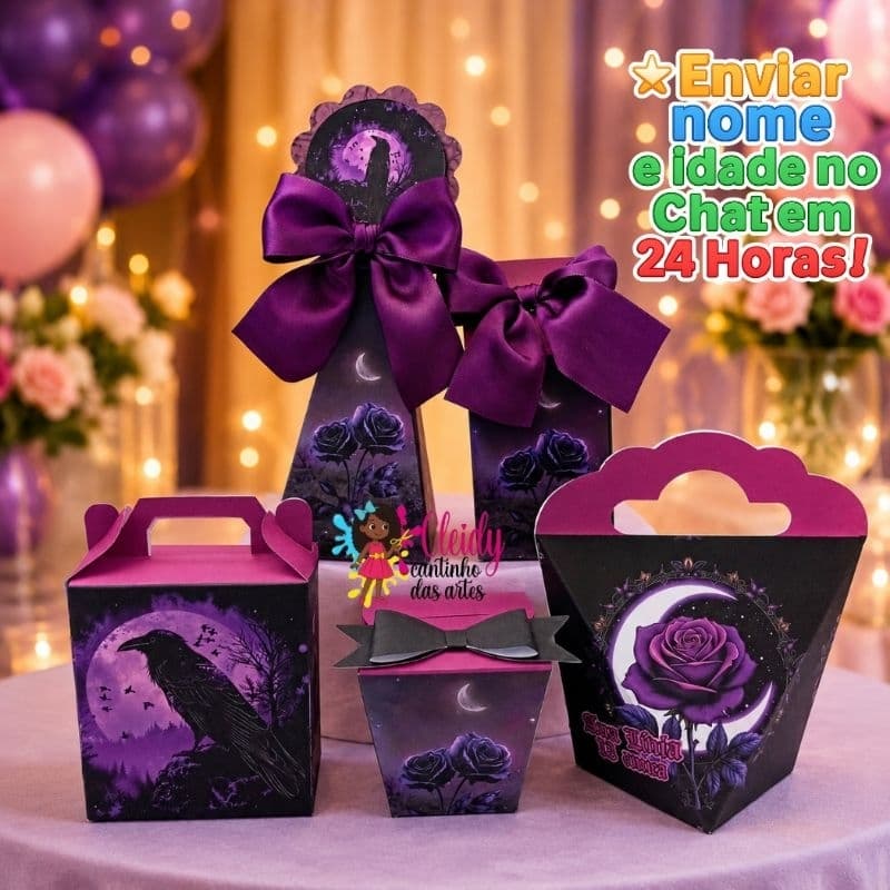 Kit Festa Roxo e Preto Gotica/Lembrancinha Personalizada Roxo e Preto