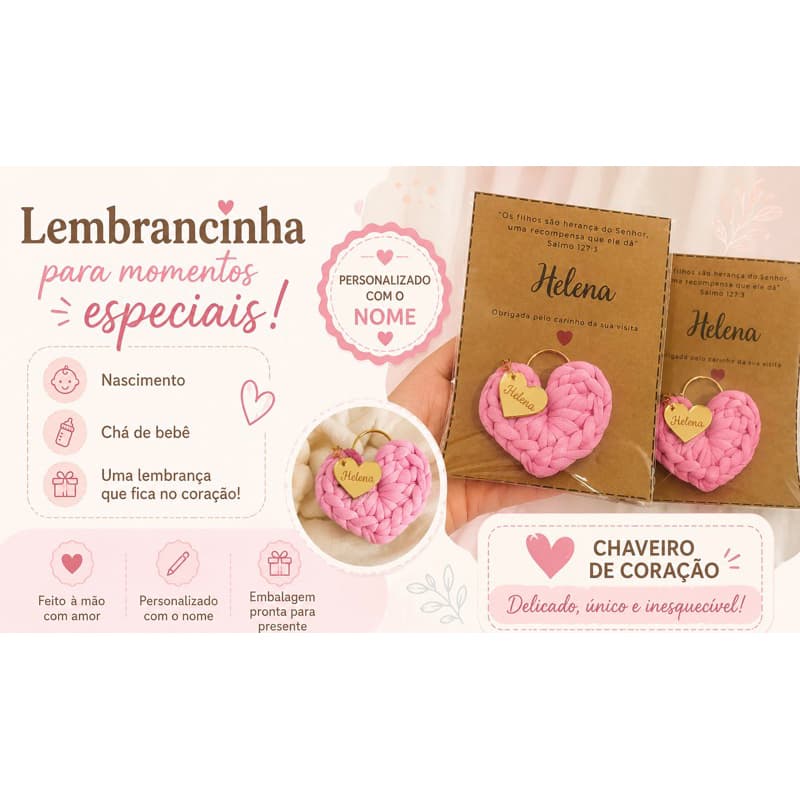 Lembrancinha Chaveiro de Coração Nascimento Maternidade Aniversário Chá de bebê Chá revelação Casamento