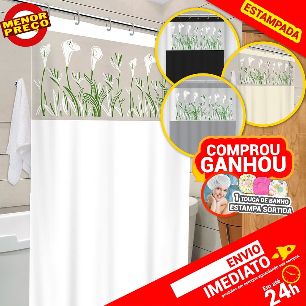 Cortina Box com Visor Copo de Leite Para Banheiro Anti Mofo Resistente Alta Qualidade 100% PVC