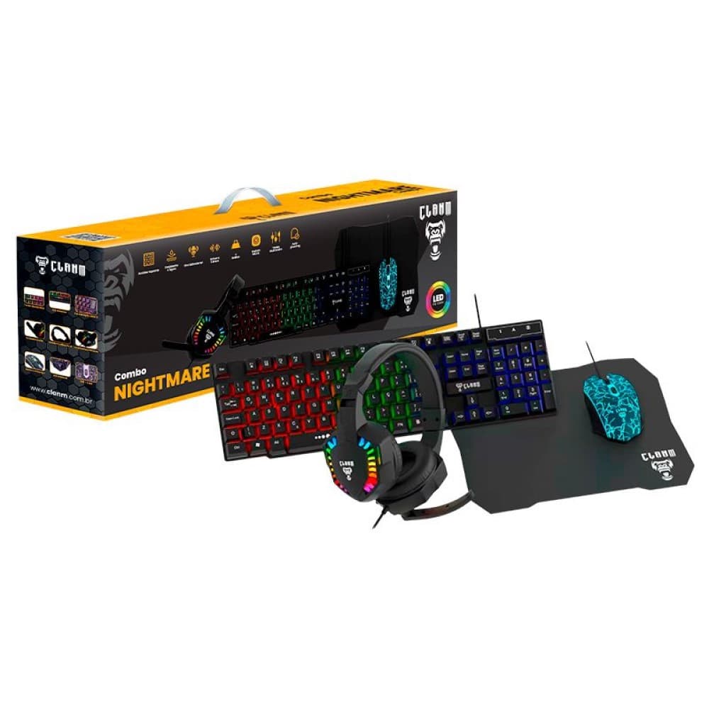 Kit Gamer Teclado + Mouse + Headset Fone + Mousepad Combo Pc 4 em 1 NIGHTMARE CLANM